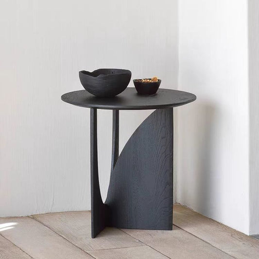 Round Solid Wood Side Table with Storage