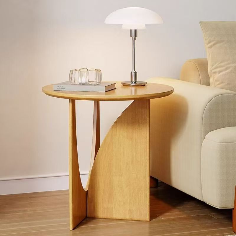Round Solid Wood Side Table with Storage