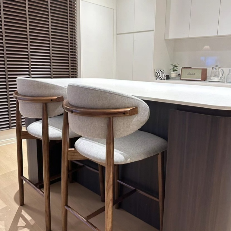 Nordic Solid Wood Bar Stool with Backrest