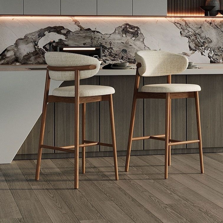 Nordic Solid Wood Bar Stool with Backrest