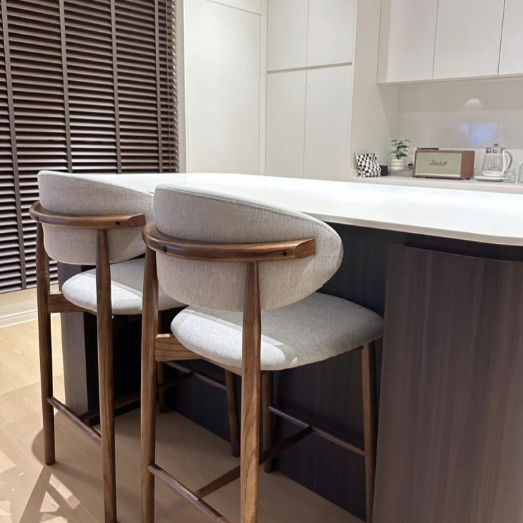 Nordic Solid Wood Bar Stool with Backrest