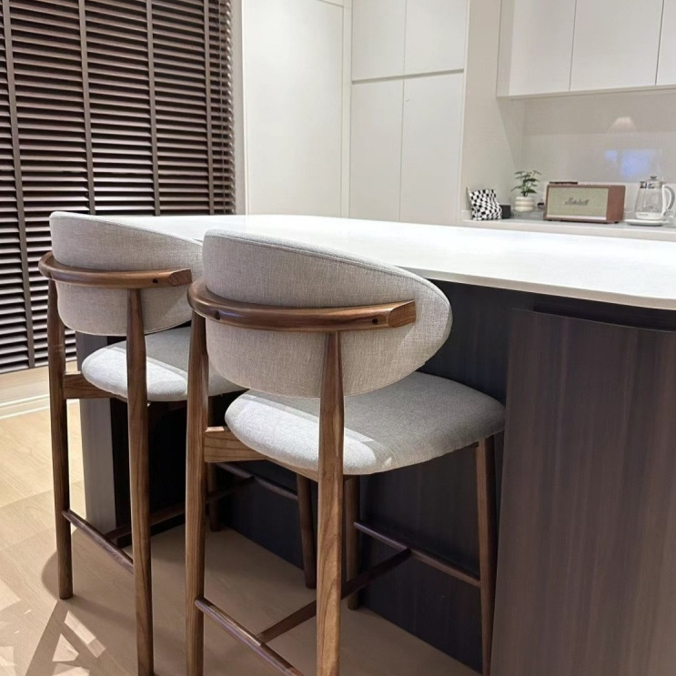 Nordic Solid Wood Bar Stool with Backrest